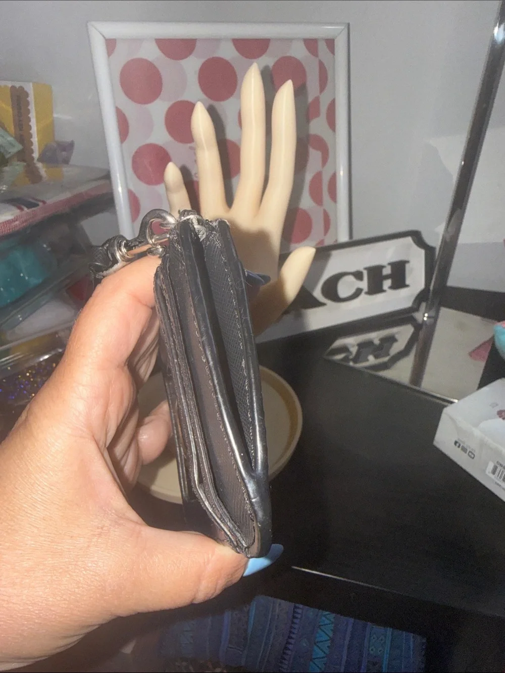 Coach Black Pebbled Leather Zip Card Case with Silver Logo